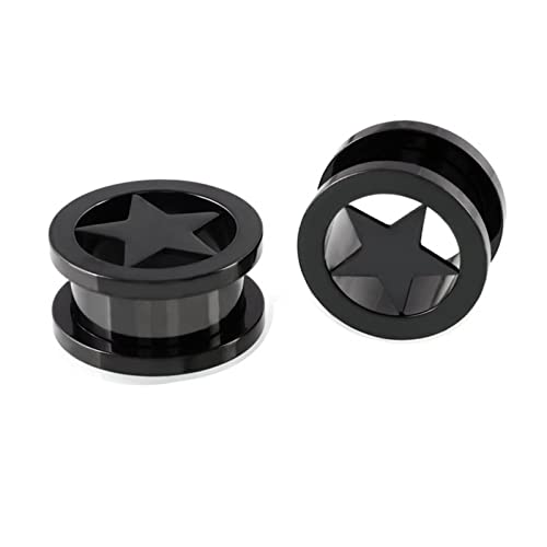 Stfery Damen Ohrringe Tunnel 8mm, 2 STK Chirurgenstahl Plug Schwarz Ohrringe Plugs Damen Mit Sternenform von Stfery