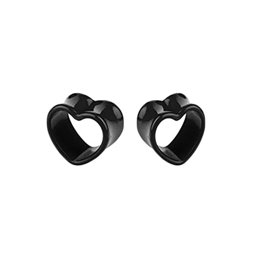 Stfery Damen Plug Ohr 4mm, 2 Stk Ear Tunnel Set Acryl Schwarz Damen Ohrringe Tunnel Hohle Herzform von Stfery