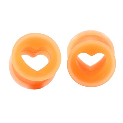 Stfery Damen Plug Ohr 5mm, 2 Stk Ohr Silikon Plug Orange Plug Ohrringe Damen Orange Herzform von Stfery