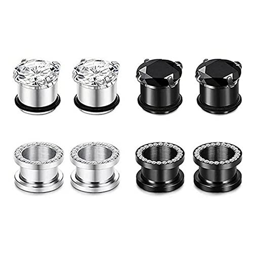 Stfery Ear Plug Tunnel 12mm, 8 Stk Tunnel Edelstahl Silber Schwarz Ohrringe Plugs Damen Silber Schwarzer Reifen Mit Zirkon von Stfery