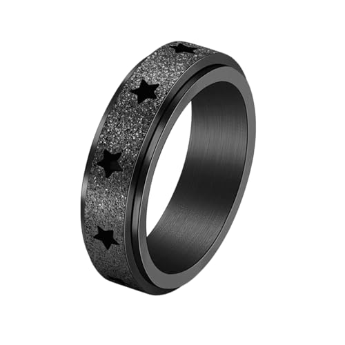 Stfery Edelstahl Ringe Herren, 6mm Schwarz Ring Hohlsternspinner Verlobungsring Mann von Stfery