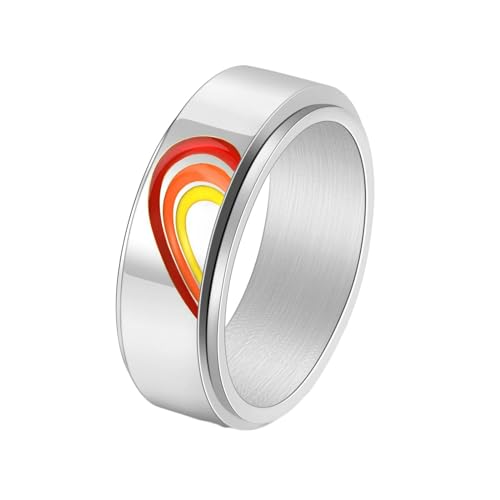 Stfery Edelstahl Ringe Herren, 8mm Silber Ring Puzzle Herz Regenbogen Spinner Verlobungsring Mann von Stfery