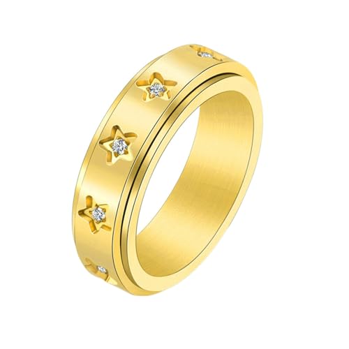 Stfery Edelstahlring Damen, 6mm Gold Ringe Star Spinner Ring Verlobungsring Damen von Stfery