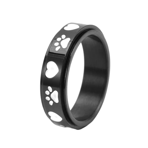 Stfery Edelstahlring Damen, 6mm Schwarz Ring Herz Paw Print Spinner Verlobungsring Frauen von Stfery