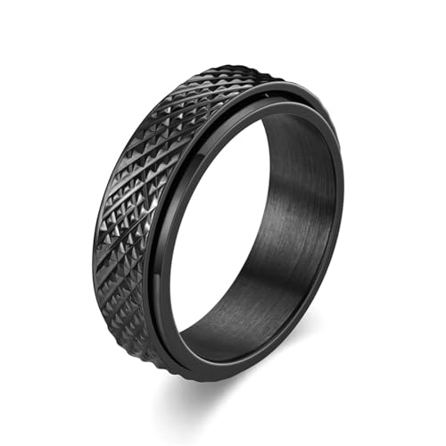 Stfery Edelstahlring Herrren, 6mm Schwarz Ringe Spinner 6mm Verlobungsring Herren von Stfery