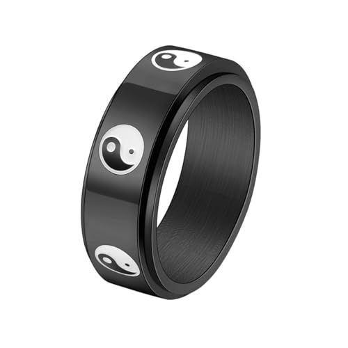 Stfery Edelstahlring Herrren, 8mm Ringe Schwarz Yin Und Yang Spinner Verlobungsring Herren von Stfery