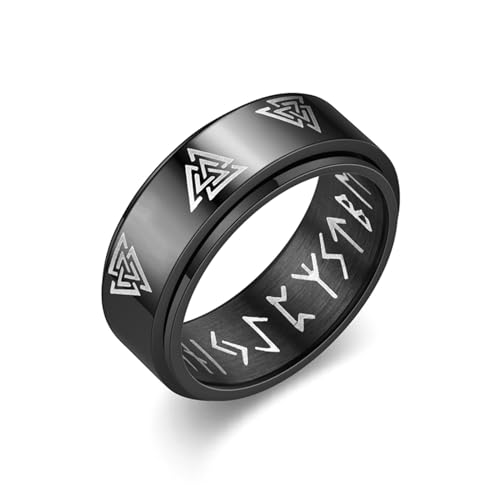 Stfery Edelstahlring für Herren, 8mm Ringe Schwarz 8mm Spinner Graved Viking Hochzeitsringe Herren von Stfery