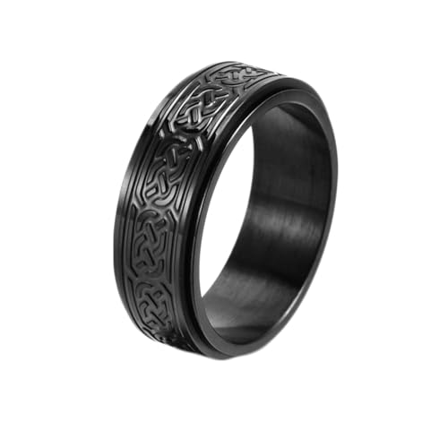 Stfery Edelstahlring für Herren, 8mm Schwarz Ring Keltischer Knotenspinner Verlobungsringe Herren von Stfery