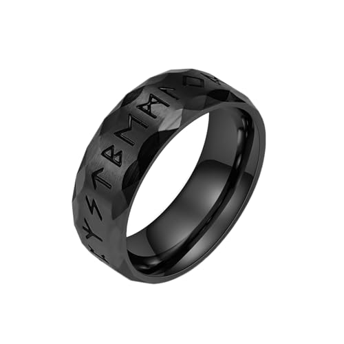 Stfery Edelstahlring für Herren, 8mm Schwarz Ringe Geometrisch Welle Wikinger Zeichen Breite 8mm Verlobungsringe Herren von Stfery