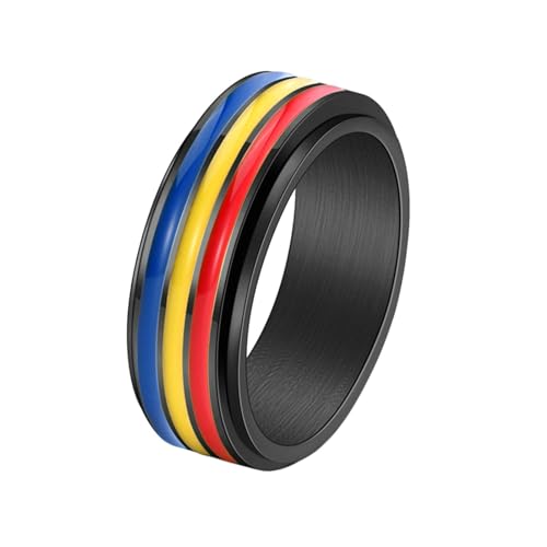 Stfery Edelstahlring für Herren, 8mm Schwarz Ringe Regenbogen Spinner Hochzeitsringe Herren von Stfery