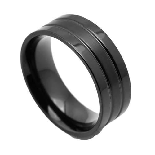 Stfery Edelstahlring für Herren, Schwarz Ring Rille Hochzeitsringe Herren von Stfery