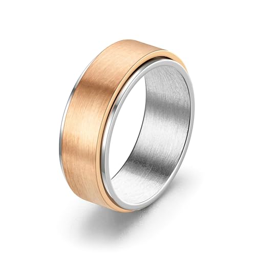 Stfery Edelstahlringe Herren, 8mm Roségold Ring Spinner 8mm Matt Finished Verlobungsringe Herren von Stfery