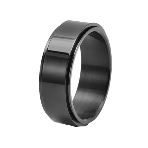 Stfery Edelstahlringe Herren, 8mm Schwarz Ring Polierter Spinner Verlobungsringe Herren von Stfery