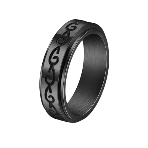 Stfery Edelstahlringe Männer, 6mm Ringe Schwarz Vintage Spinner Hochzeitsring Mann von Stfery