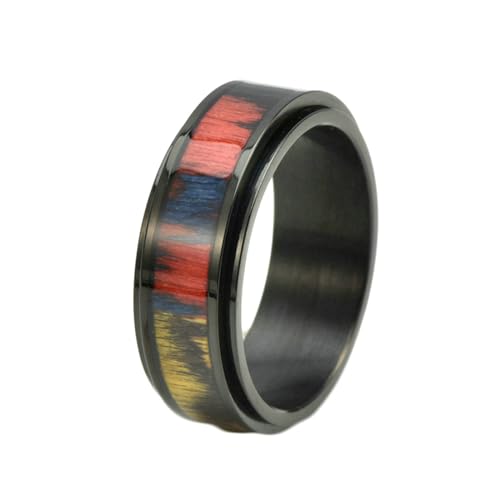 Stfery Edelstahlringe für Herren, 8mm Schwarz Ring Holzmuster Spinner Hochzeitsring Herren von Stfery