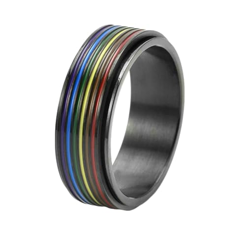 Stfery Edelstahlringe für Herren, 8mm Schwarz Ringe Regenbogen Gay Spinner Hochzeitsring Mann von Stfery