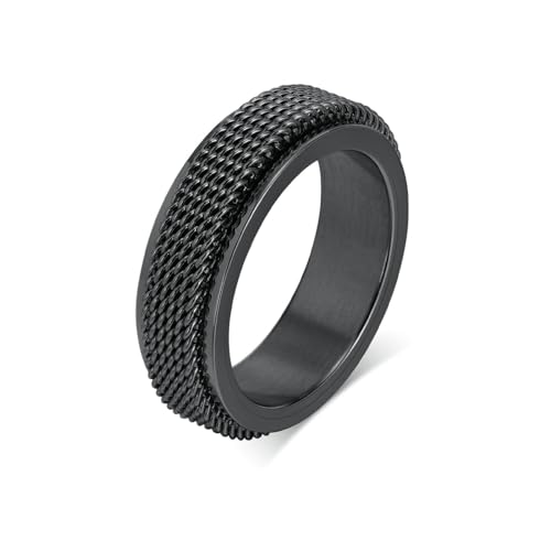 Stfery Edelstahlringe für Herren Matt, 6.2mm Ringe Schwarz Spinner Ring Mesh Breit 6.2mm Hochzeitsring Mann von Stfery