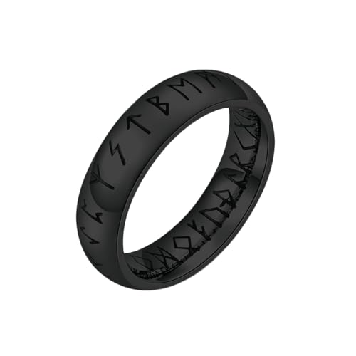 Stfery Edelstahlringe für Herren Matt, 6mm Schwarz Ring Wikinger Zeichen Breit 6mm Hochzeitsring Mann von Stfery