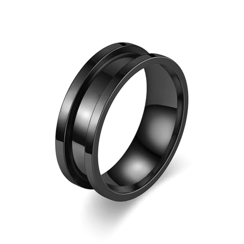 Stfery Edelstahlringe für Herren Matt, 8mm Schwarz Ringe 8mm Breit Mit Nut Hochzeitsring Mann von Stfery