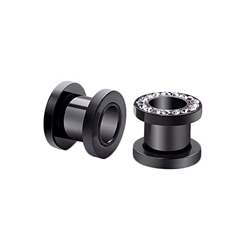 Stfery Flesh Ohr Tunnel 3mm, 2 Stk Ohrringe Chirurgenstahl Plug Schwarz Ohr Plug Männer Schwarzer Reifen Mit Zirkon von Stfery