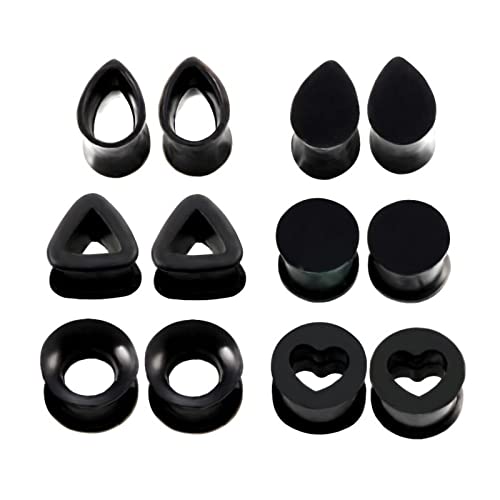 Stfery Flesh Tunnel Plug 20mm, 12 Stk Silikon Tunnel Set Schwarz Ohrringe Plugs Damen Multi Shape Reifen von Stfery