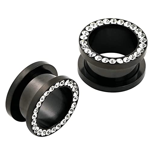 Stfery Ohr Flesh Tunnel 4mm, 2 Stk Chirurgenstahl Plug Schwarz Ohrringe Plugs Damen Mit Zirkon von Stfery