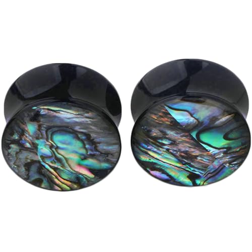 Stfery Ohr Plug 12mm, 2 Pcs Ear Tunnel Set Acryl Schwarz Mit Abalone Schale Muster Plug Ohrringe Damen von Stfery