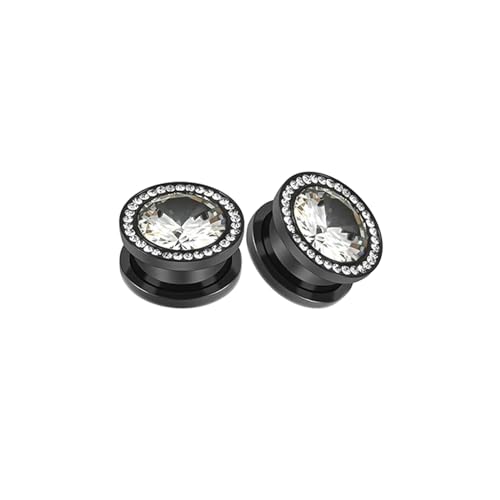 Stfery Ohr Plug 12mm, 2 Pcs Ohrringe Chirurgenstahl Plug Schwarz Mit Weiß Zirkonia Ohrringe Plugs Damen von Stfery