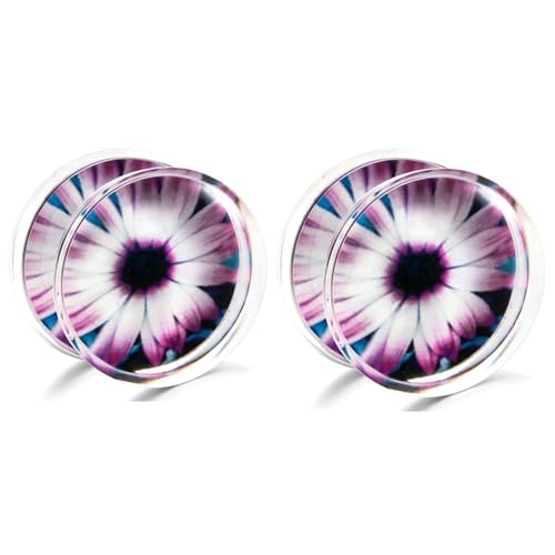 Stfery Ohr Plug 16mm, 2 Pcs Flesh Tunnel Acryl Lila Lila Chrysantheme Damen Plug Ohr von Stfery