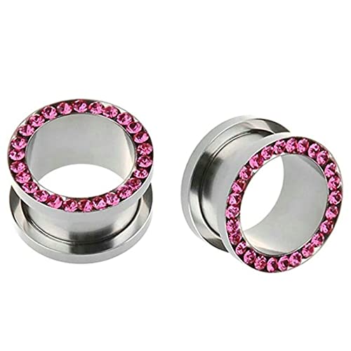 Stfery Ohr Plug Herren 4mm, 2 Stk Ohr Tunnel Edelstahl Rosa Flesh Tunnel Plug Mit Rosa Zirkon von Stfery