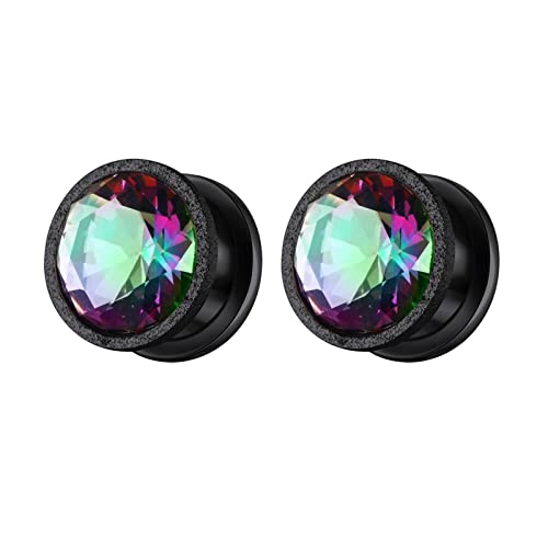 Stfery Ohr Plug Männer 6mm, 2 Stk Tunnel Edelstahl Schwarz Damen Plug Ohr Mit Multicolor Zirkon von Stfery