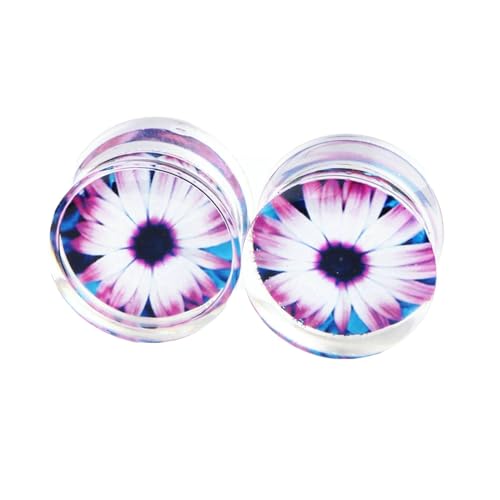 Stfery Ohr Plug Tunnel 12mm, 2 Stk Ear Tunnel Acrylic Set Lila Chrysantheme Blume Plug Ohrringe Damen von Stfery