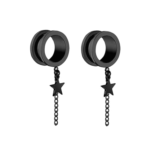 Stfery Ohr Plug Tunnel 18mm, 2 Stk Chirurgenstahl Plug Schwarz Mit Kette Und Stern Anhänger Damen Plug Ohr von Stfery