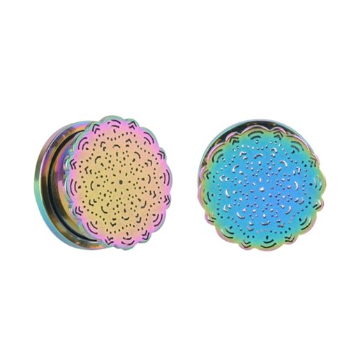 Stfery Ohr Tunnel 10mm, 2 Stk Plugs Edelstahl Bunt Mit Blume Muster Plug Ohrringe Damen von Stfery