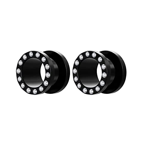 Stfery Ohrringe Plugs Damen 12mm, 2 Stk Chirurgenstahl Plug Schwarz Ohr Plug Herren Mit Zirkon von Stfery