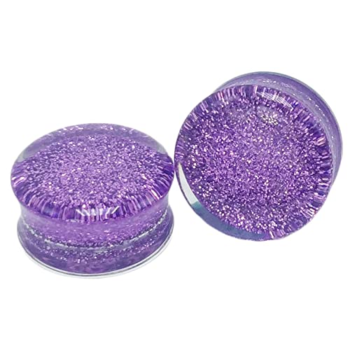 Stfery Ohrringe Plugs Damen 12mm, 2 Stk Flesh Tunnel Acryl Lila Tunnel Ohrringe Herren Lila Glitzer von Stfery