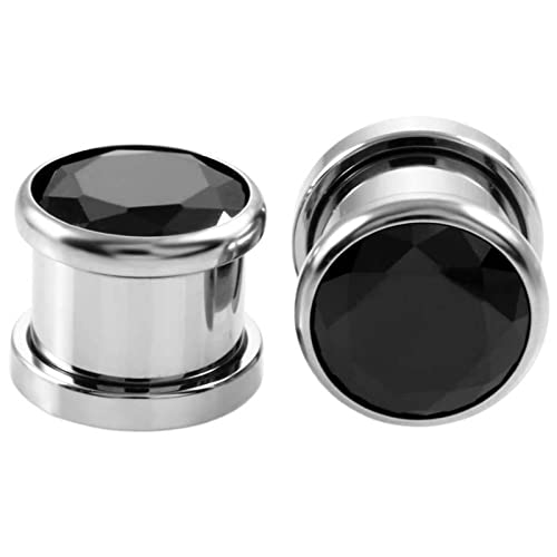 Stfery Ohrringe Plugs Damen 8mm, 2 Stk Ohrringe Chirurgenstahl Plug Schwarz Flesh Tunnel Plug Mit Schwarzem Zirkon von Stfery