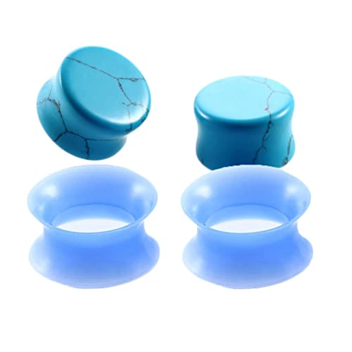 Stfery Ohrringe Plugs Männer 6mm, 4 Stk Ohr Tunnel Silikon Türkis Tunnel Ohrringe Herren Türkis Und Reifen von Stfery