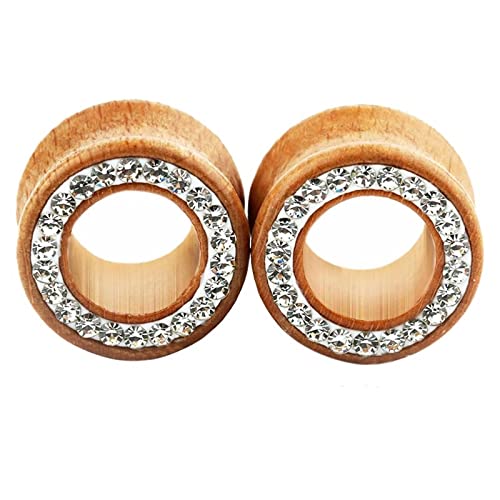 Stfery Ohrringe Tunnel 12mm, 2 Stk Holz Schmuck Ohr Tunnel Holz Ohrringe Herren Tunnel Holztunnel Mit Zirkonia von Stfery