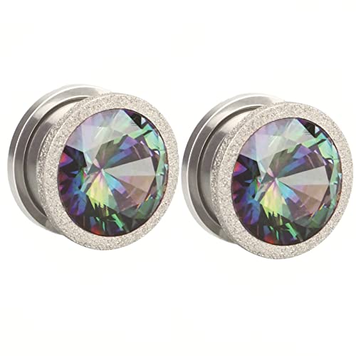 Stfery Ohrringe Tunnel 8mm, 2 Stk Ohr Plug Edelstahl Silber Tunnel Ohrringe Damen Mit Multicolor Zirkon von Stfery