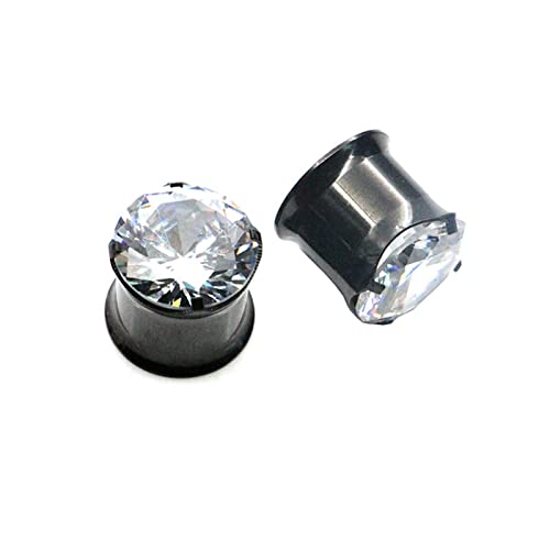 Stfery Plug Ohrringe Damen 6mm, 2 Stk Tunnel Chirurgenstahl Schwarz Ohr Plug Herren Mit Runden Zirkon von Stfery