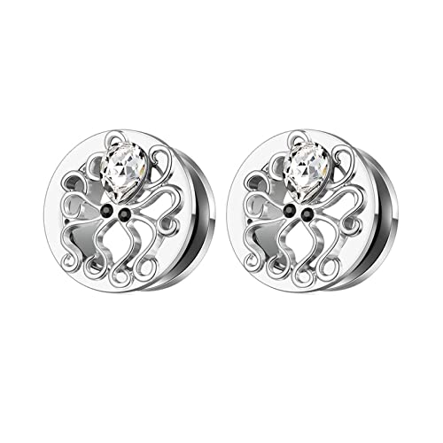 Stfery Plug Ohrringe Damen 8mm, 2 Stk Plugs Edelstahl Silber Ohrringe Plugs Damen Oktopus Form Mit Zirkon von Stfery