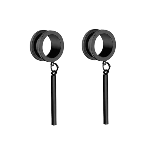 Stfery Plugs 10mm, 2 Stück Flesh Tunnel Stahl Schwarz Mit Lang Stock Anhänger Plug Ohrringe Damen von Stfery