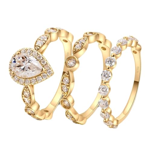 Stfery Ring Damen Gold 585 Ring für Damen 1ct Tropfen Moissanit Partnerring Damen von Stfery