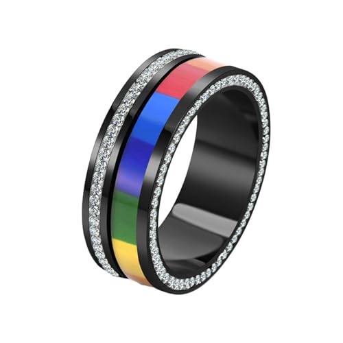 Stfery Ring Edelstahl Damen, 7mm Schwarz Ring Regenbogenring Hochzeitsring Damen von Stfery