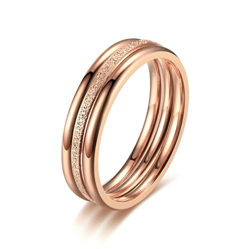 Stfery Ring Edelstahl Herren, 6mm Roségold Ringe 3 Ringe Set Stapelringe Hochzeitsringe Herren von Stfery