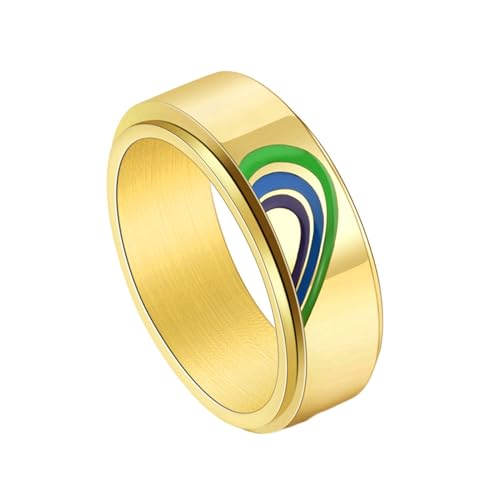 Stfery Ring Edelstahl Herren, 8mm Gold Ringe Puzzle Herz Regenbogen Spinner Hochzeitsringe Herren von Stfery