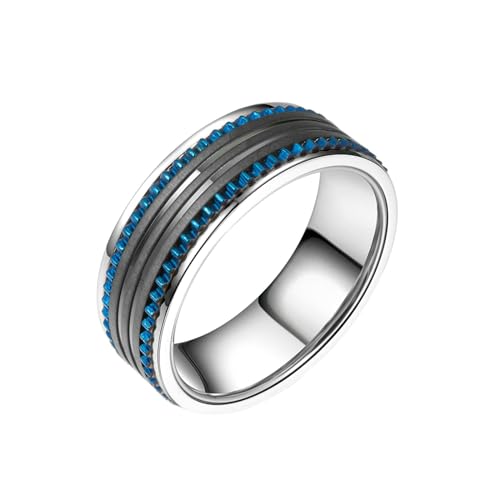 Stfery Ring Edelstahl Herren, 8mm Ring Blau Schwarz Fanggerät Hochzeitsringe Herren von Stfery