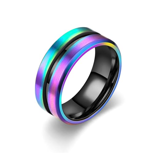 Stfery Ring Edelstahl Herren, 8mm Ring Schwarz 8mm Breit Mit Nut Verlobungsringe Herren von Stfery