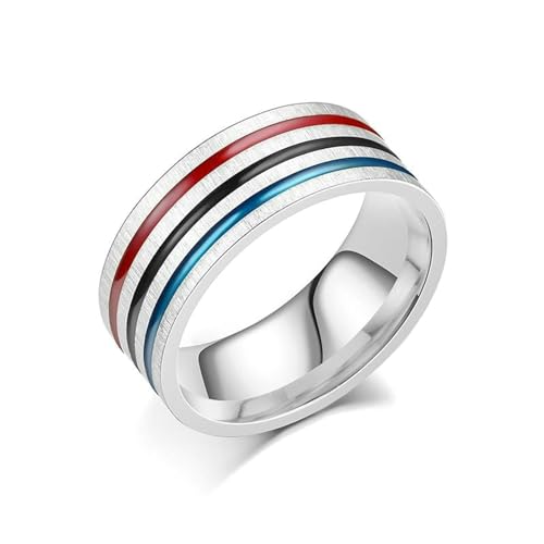 Stfery Ring Edelstahl Herren, 8mm Ring Silber 8mm Mit Regenbogen Emaille Verlobungsringe Herren von Stfery